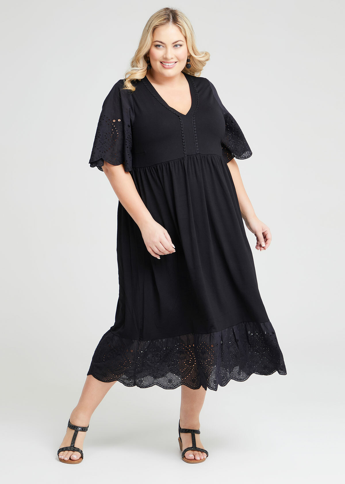 Shop Plus Size Broderie Essence Tier Dress in Black | Taking Shape AU