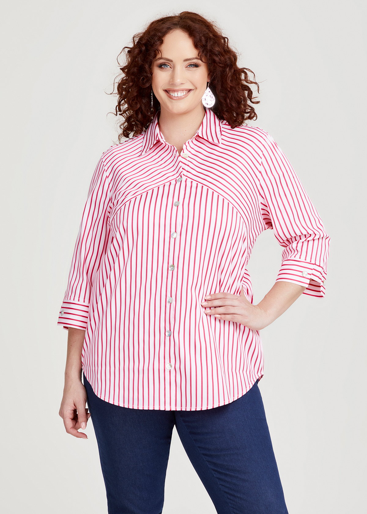 Shop Plus Size Stripe Stretch Cotton Shirt in Red | Taking Shape AU