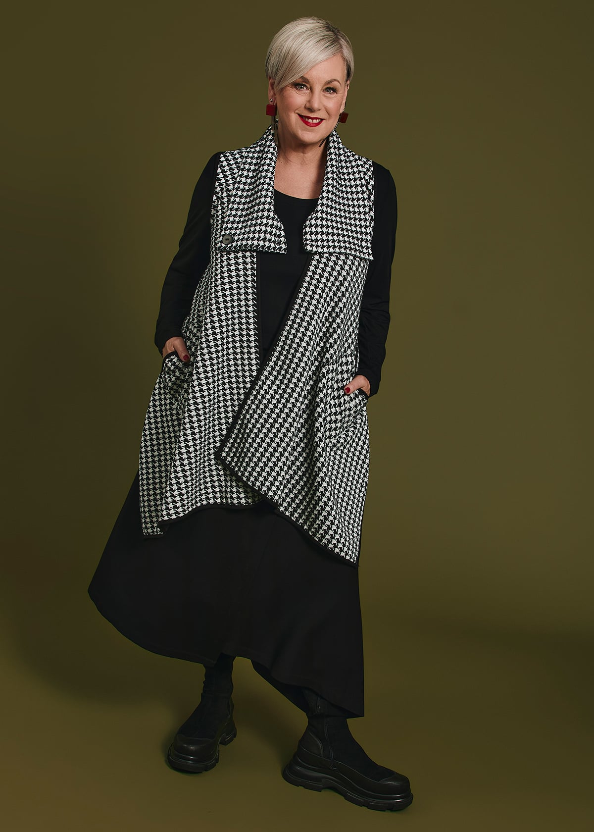 Check Ponte Drape Vest