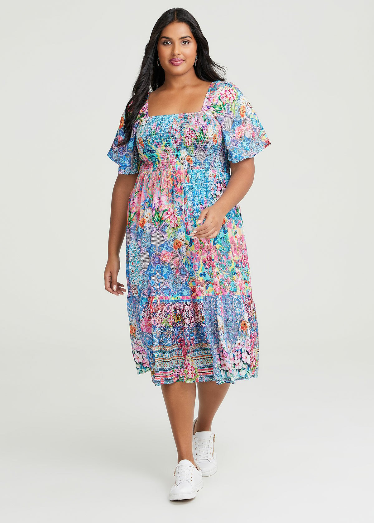 Shop Plus Size Natural Georgia Mix Print Dress in Multi | Taking Shape AU