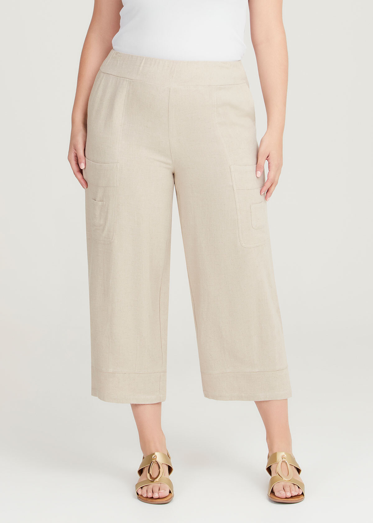Shop Plus Size Flax Natural Cargo Crop Pant in Yellow | Taking Shape AU