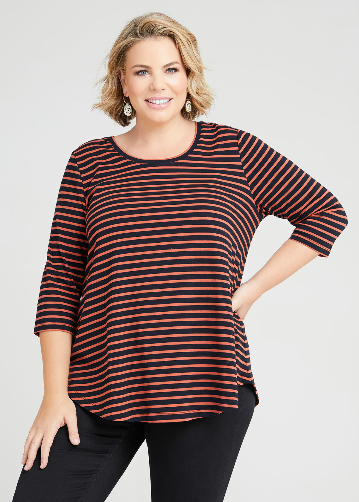 Shop Plus Size Organic Swing Stripe 3/4 Tee in Stripes | Sizes 12-30 ...