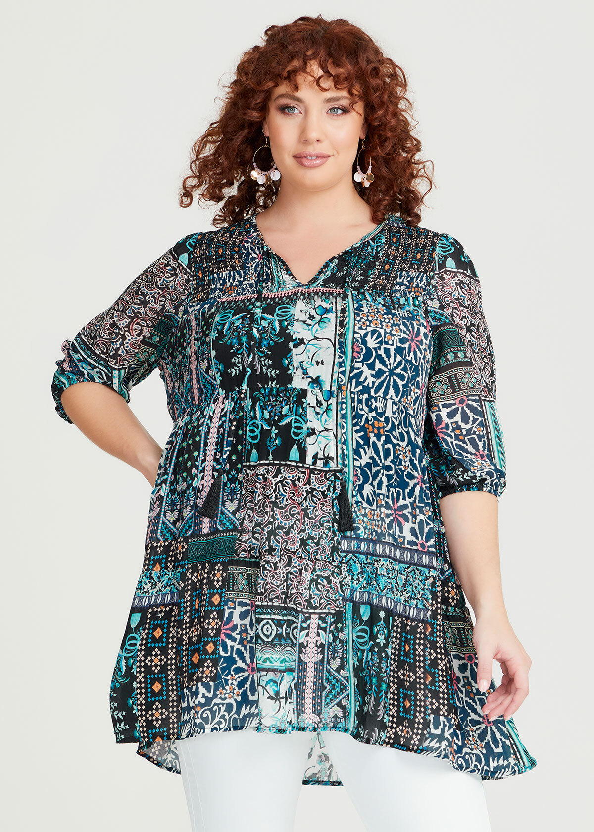 Shop Plus Size Natural Moroccan Tile Tunic in Multi | Taking Shape AU