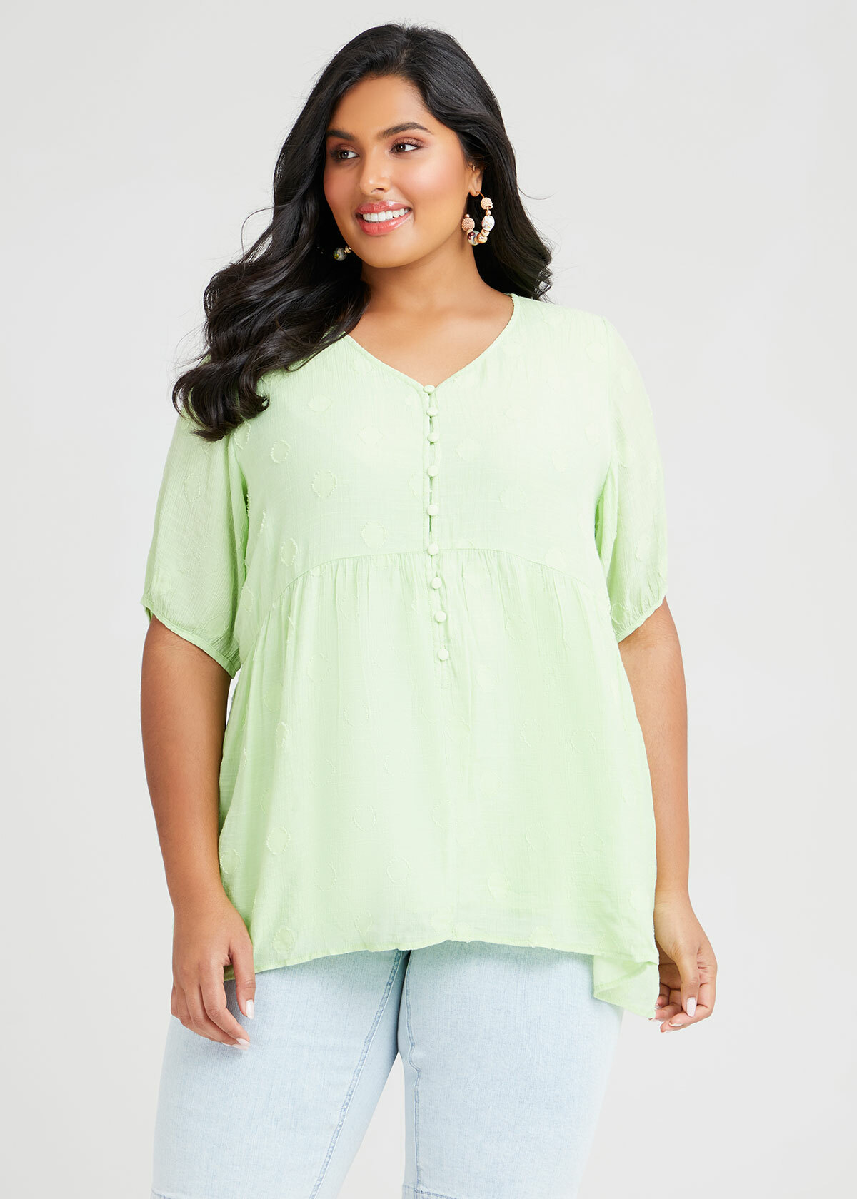 Shop Plus Size Natural Babydoll Button Top in Green | Taking Shape AU