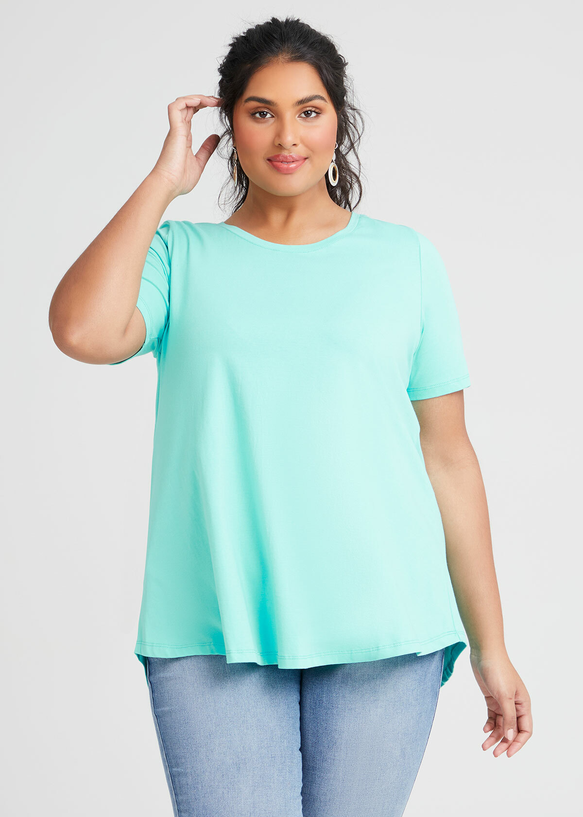 Organic Crew Swing Basic Tee in Green in sizes 12 to 30 | Taking Shape UK