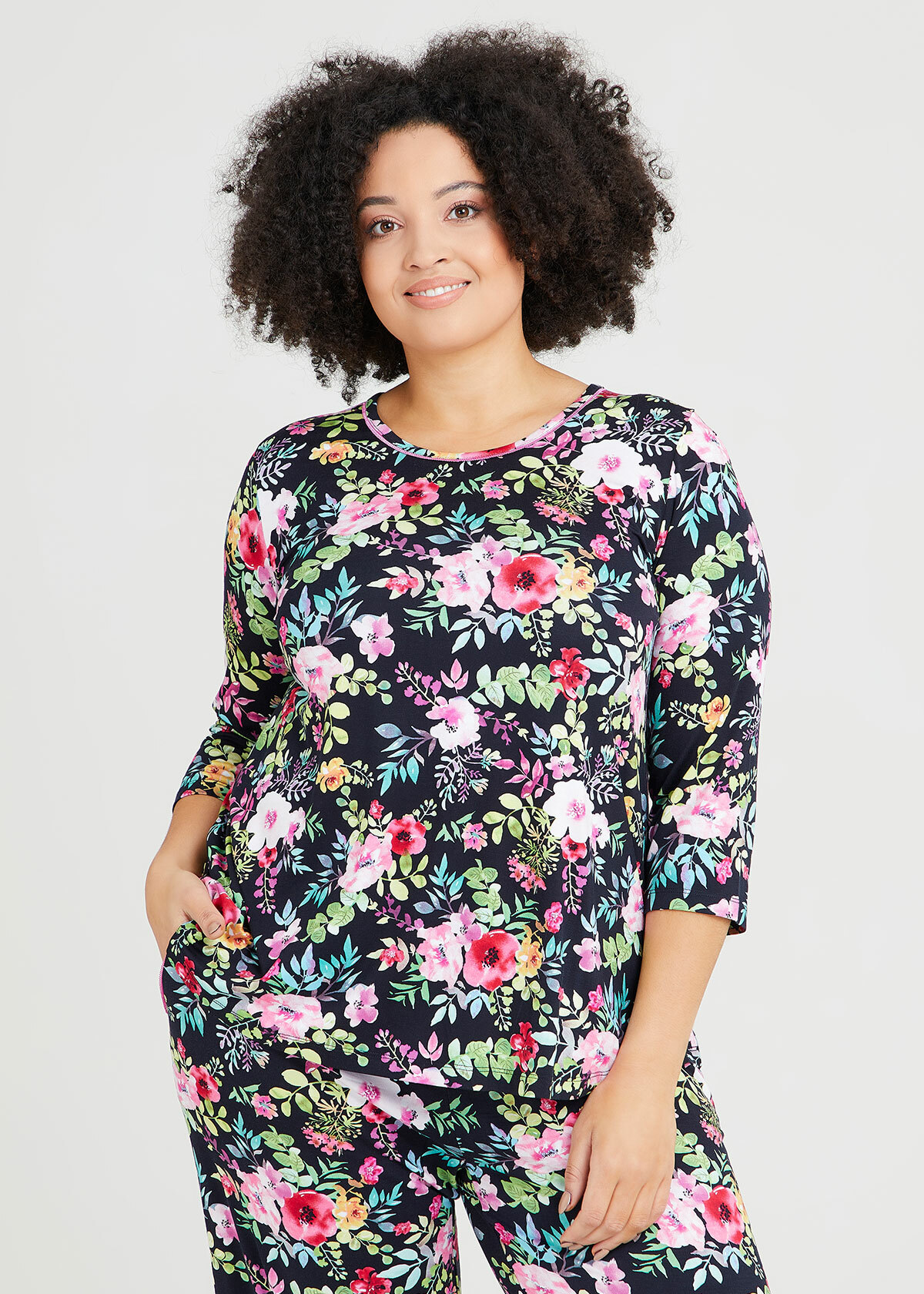 Shop Plus Size Bamboo Blooms Pyjama Top in Multi | Sizes 12-30 | Taking ...