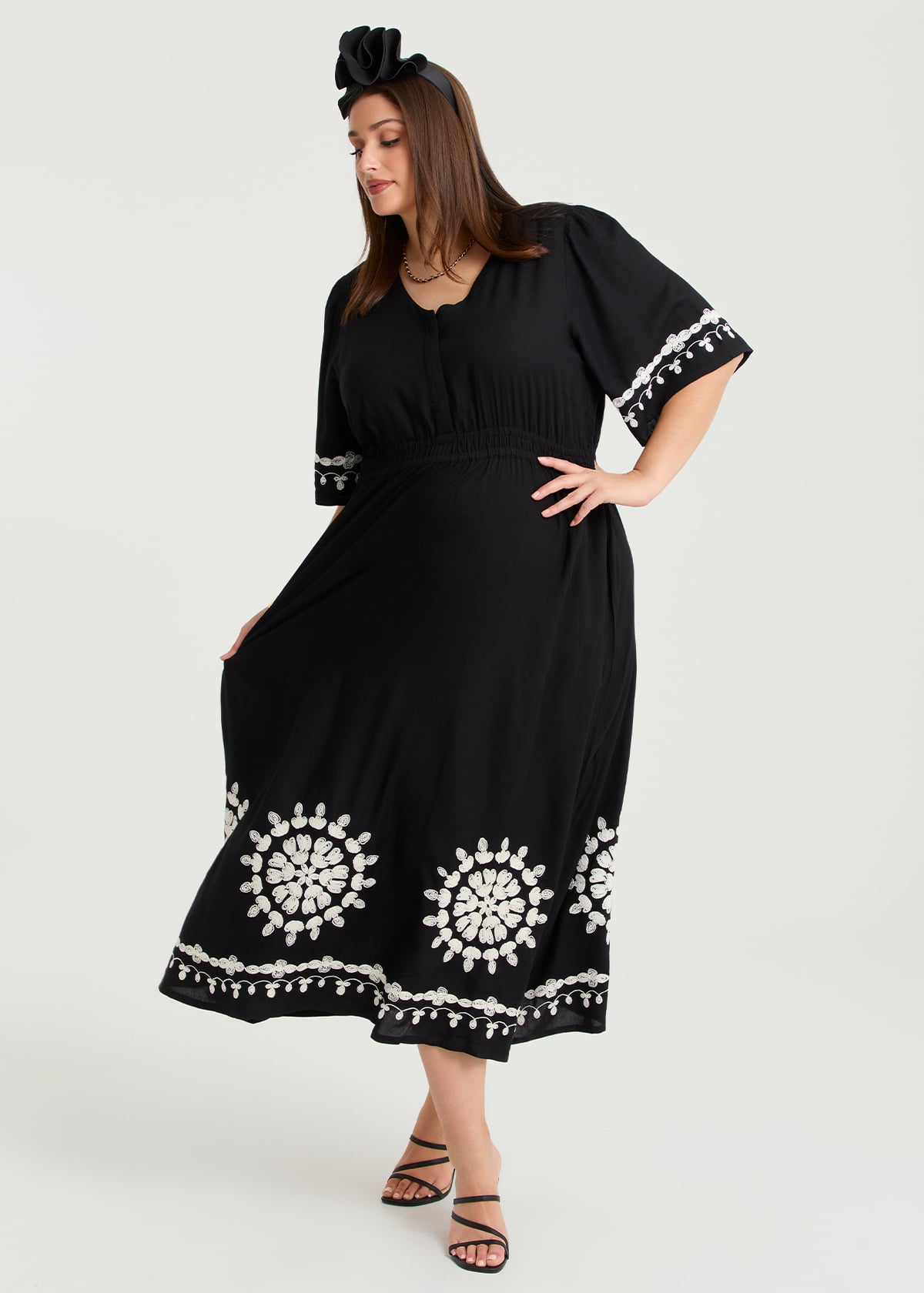 Taking Shape Natural Blaire Embroidered Dress Size 20 in Black, Natural Viscose - Plus Size Women's Dresses