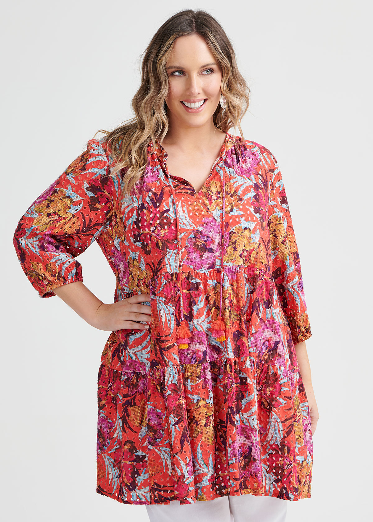 Shop Plus Size Natural Broderie Tunic in Print | Sizes 12-30 | Taking ...