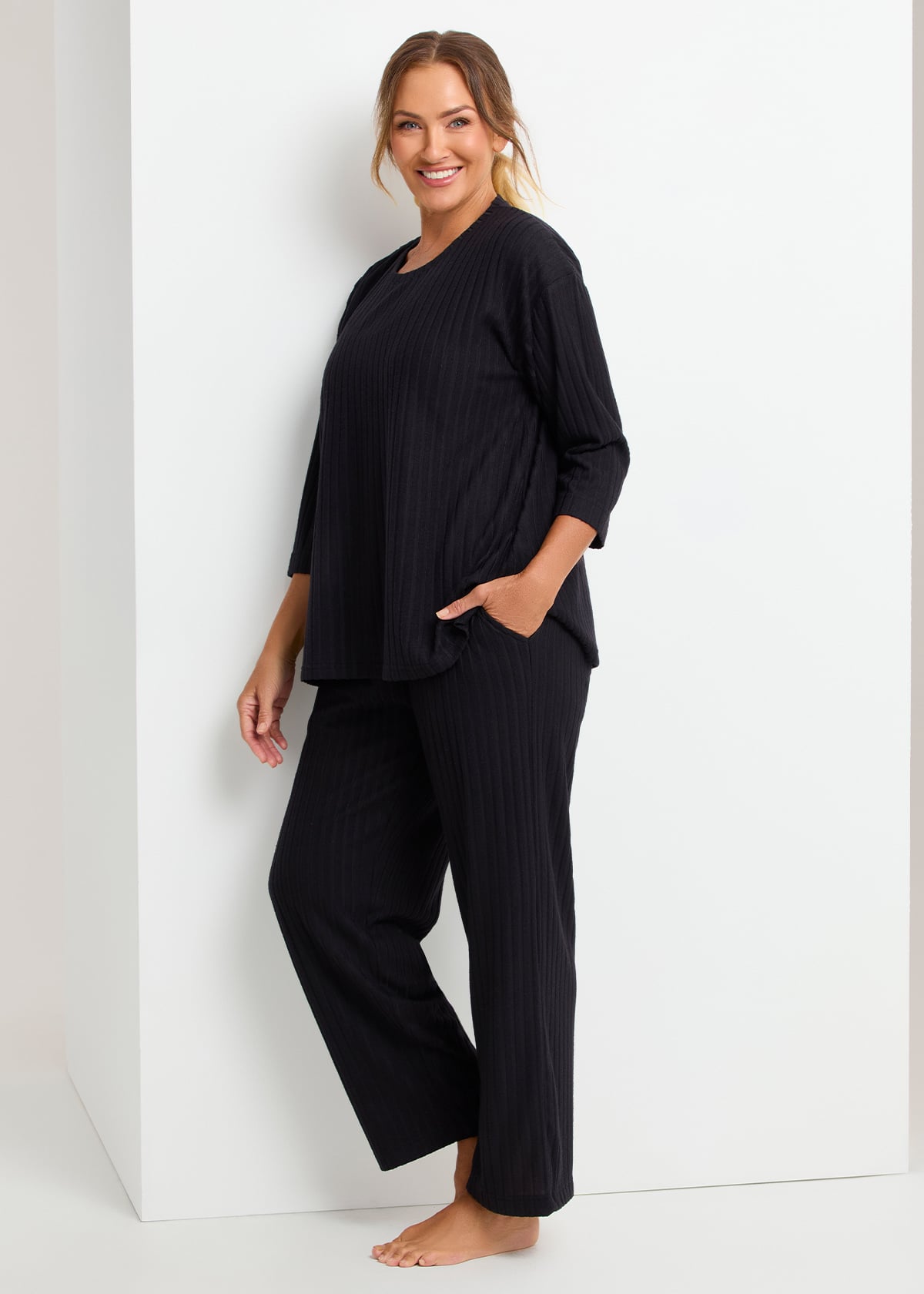 Taking Shape Cosy Rib Lounge Pant Size 12 in Black - Plus Size Women's Sleepwear