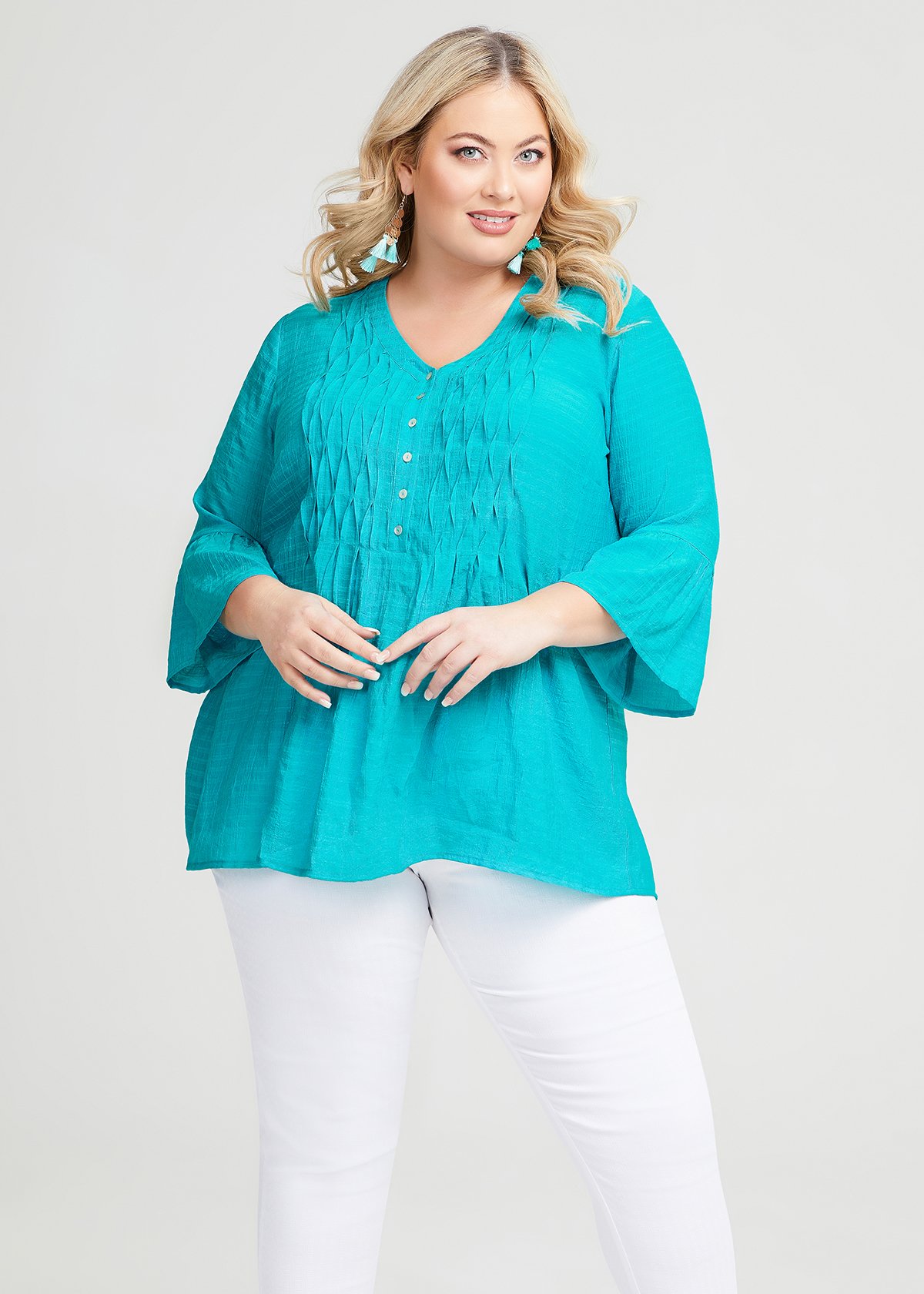 Shop Plus Size Smock Crinkle Check Top in Blue | Taking Shape AU