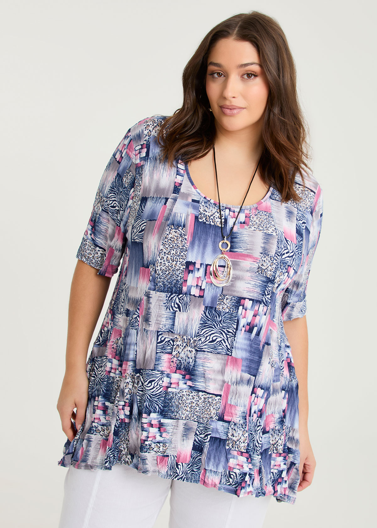 Taking Shape Peplum Crush Luna Top Size 12 in Blue Pink Print - Plus Size Women's