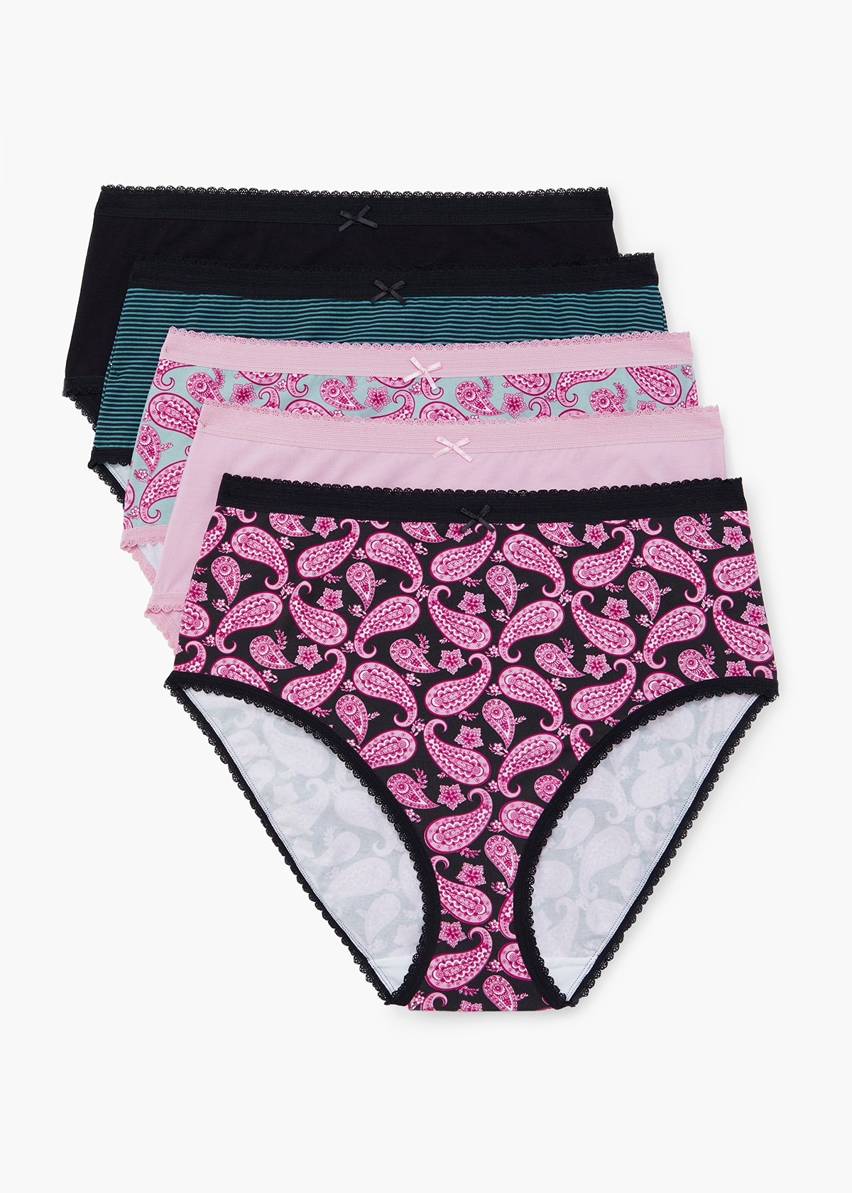 Shop Plus Size 5 Pack Mix Paisley Cotton Briefs in Multi, Sizes 12-30