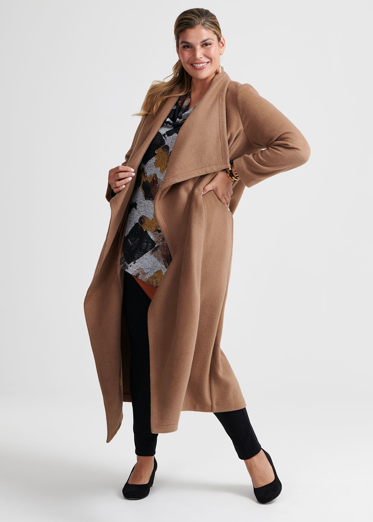 Shop Plus Size Waterfall Coat, Brown Taking Shape AU