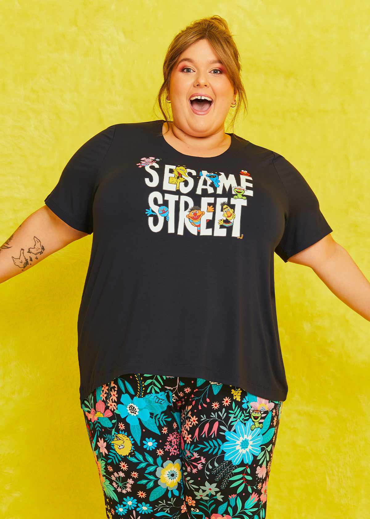 Shop Plus Size Sesame Street Pyjama Top in Blue Taking Shape AU