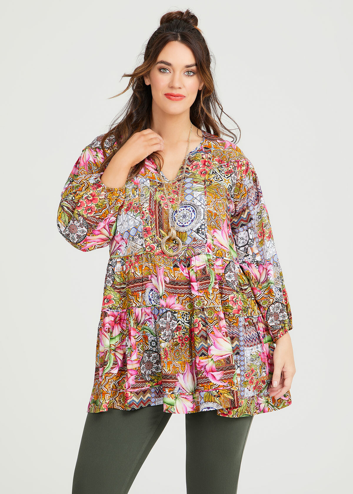 Shop Plus Size Natural Print Mix Tunic In Multi Taking Shape Au