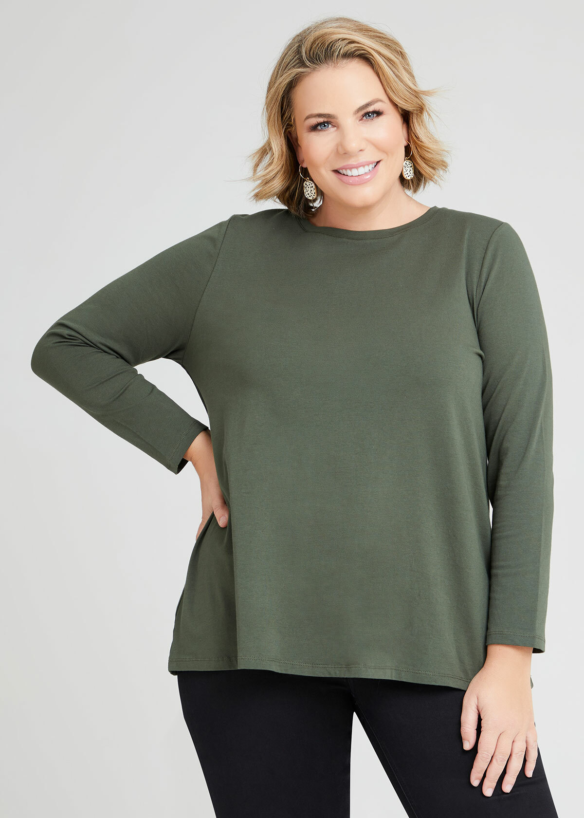 Shop Plus Size Organic Long Sleeve Basic Top in Green | Sizes 12-30 ...