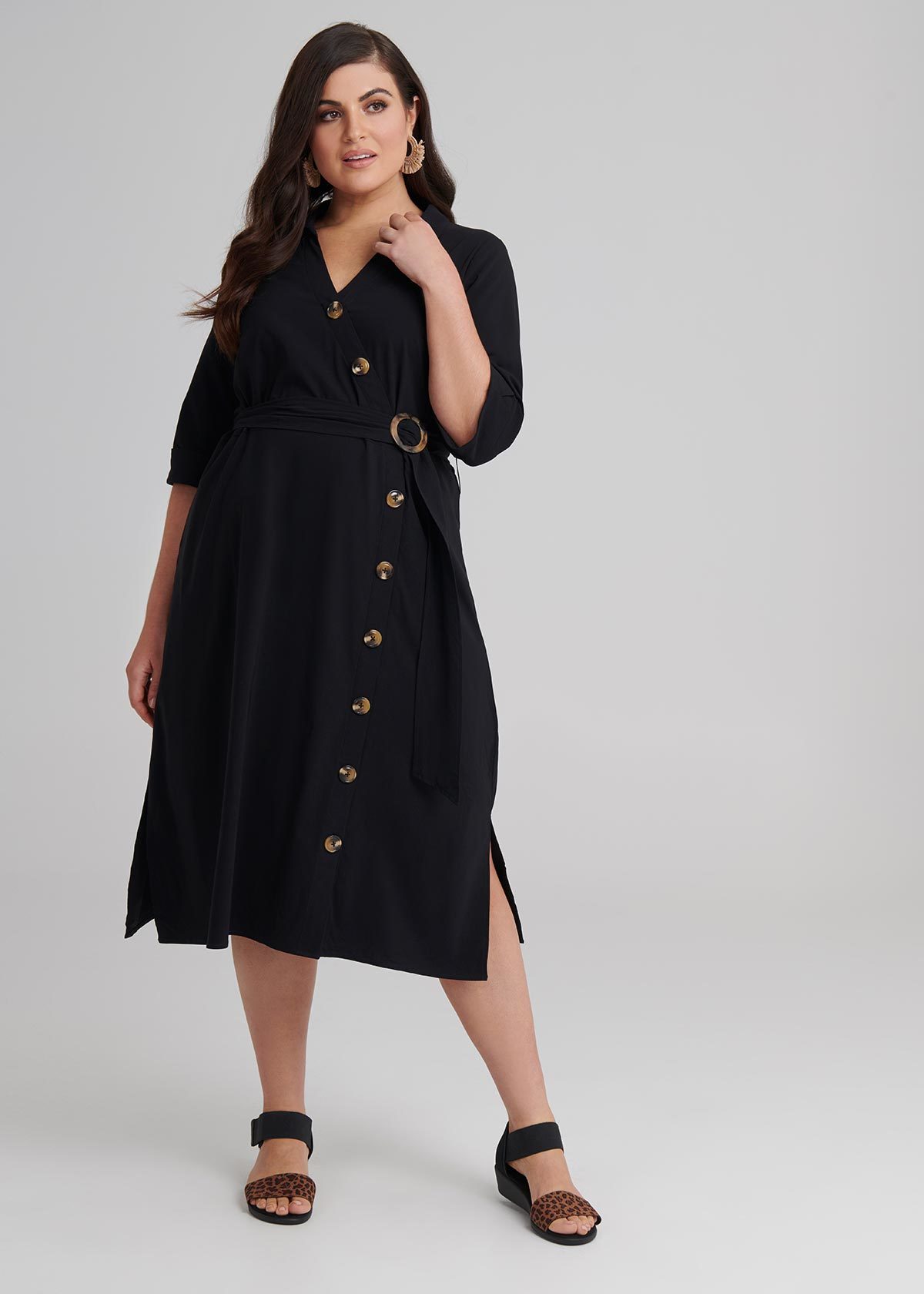 Shop Plus Size Wrap Button Dress in Black | Taking Shape AU