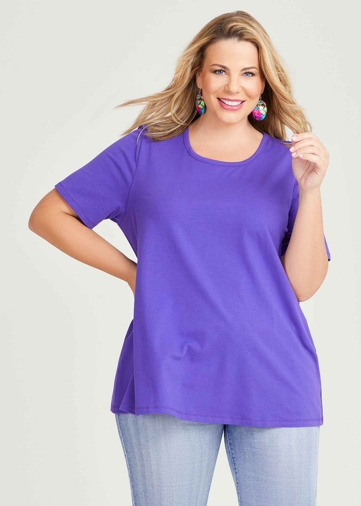 Shop Plus Size Organic Swing Short Sleeve Tee in Purple | Sizes 12-30 ...