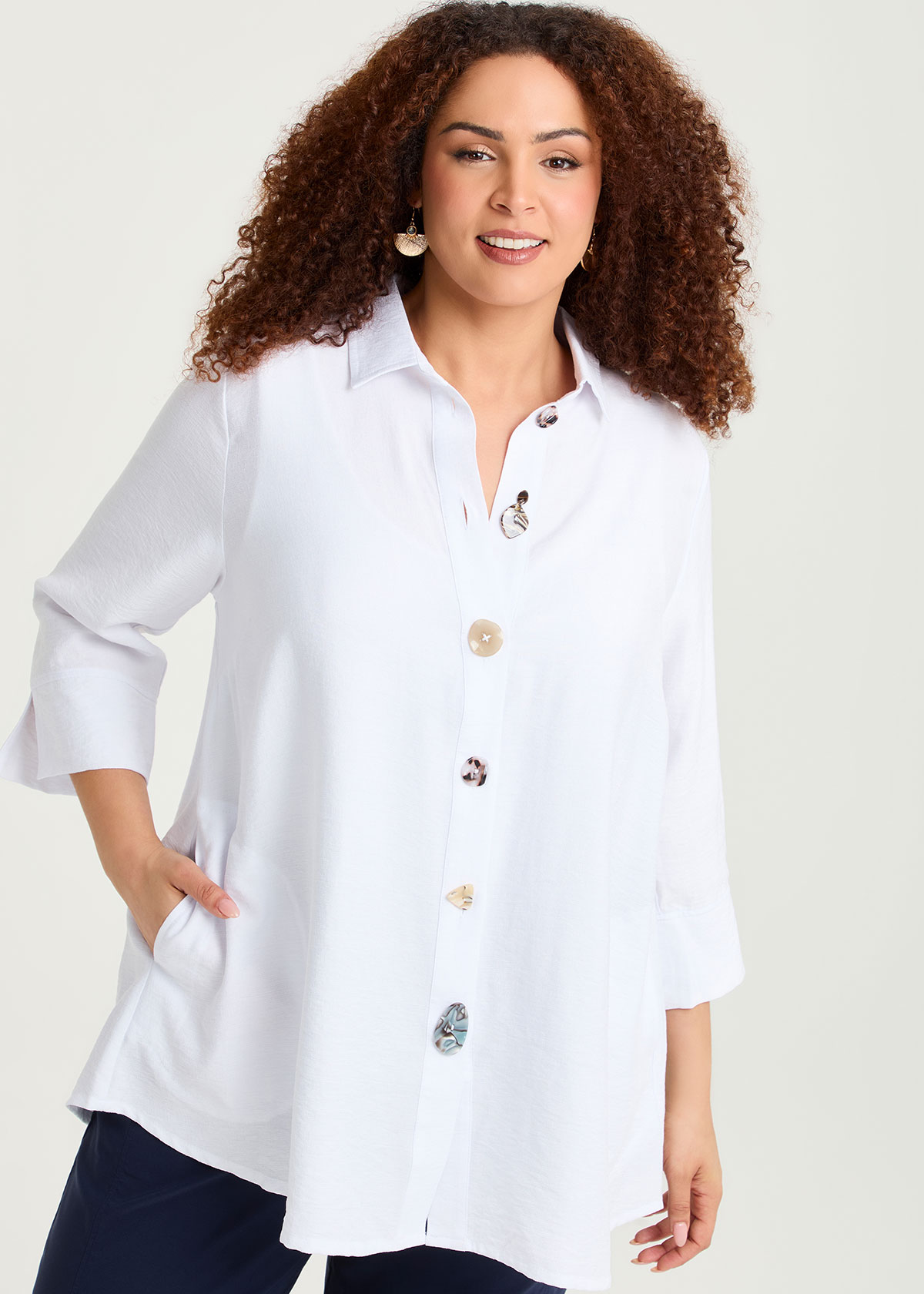 Taking Shape Button & Zip Detail Natural Shirt Size 26 in White, Natural Viscose - Plus Size Women's Tops & T Shirts