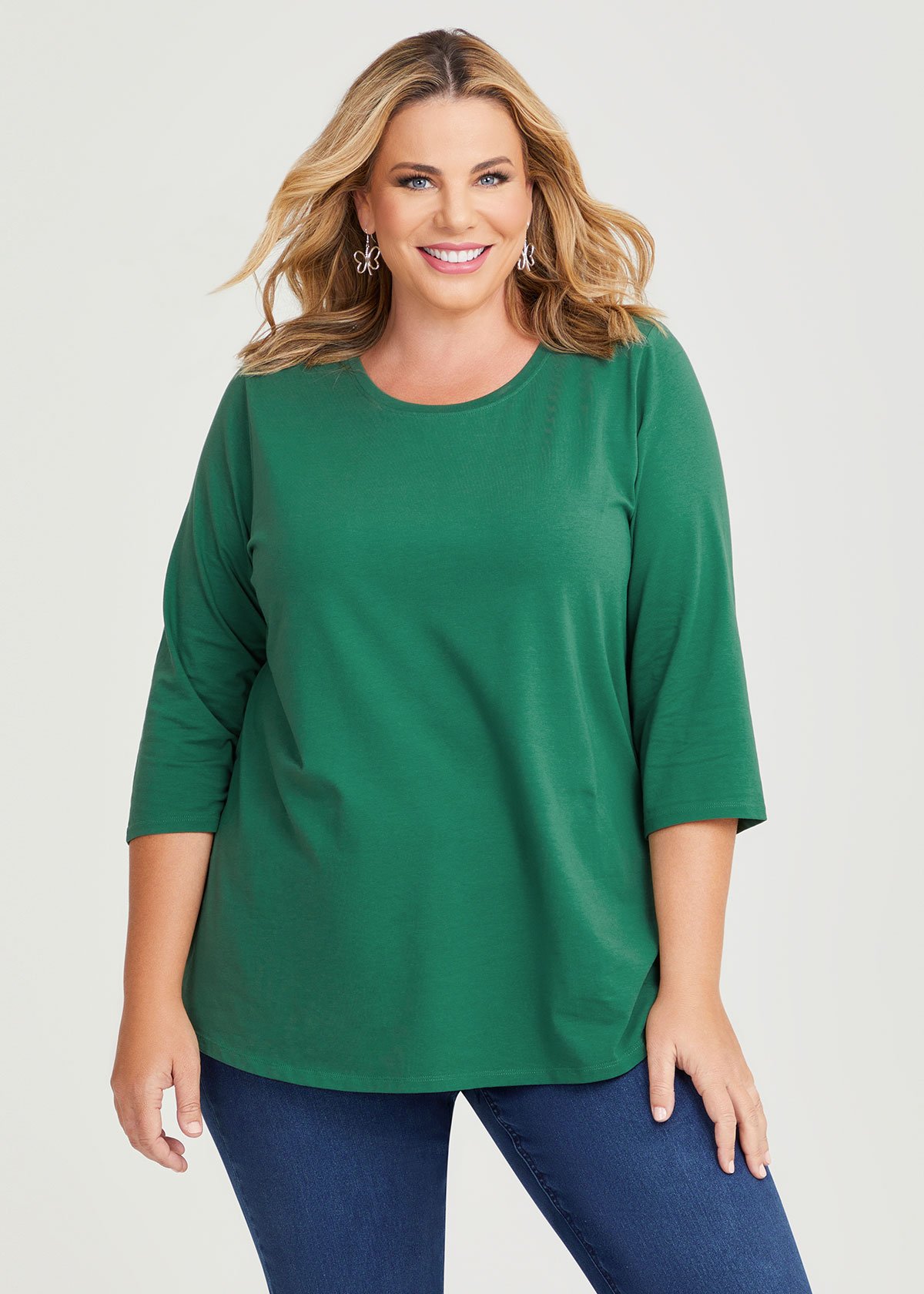 Shop Plus Size Australian Cotton 3/4 T-Shirt in Green | Sizes 12-30 ...