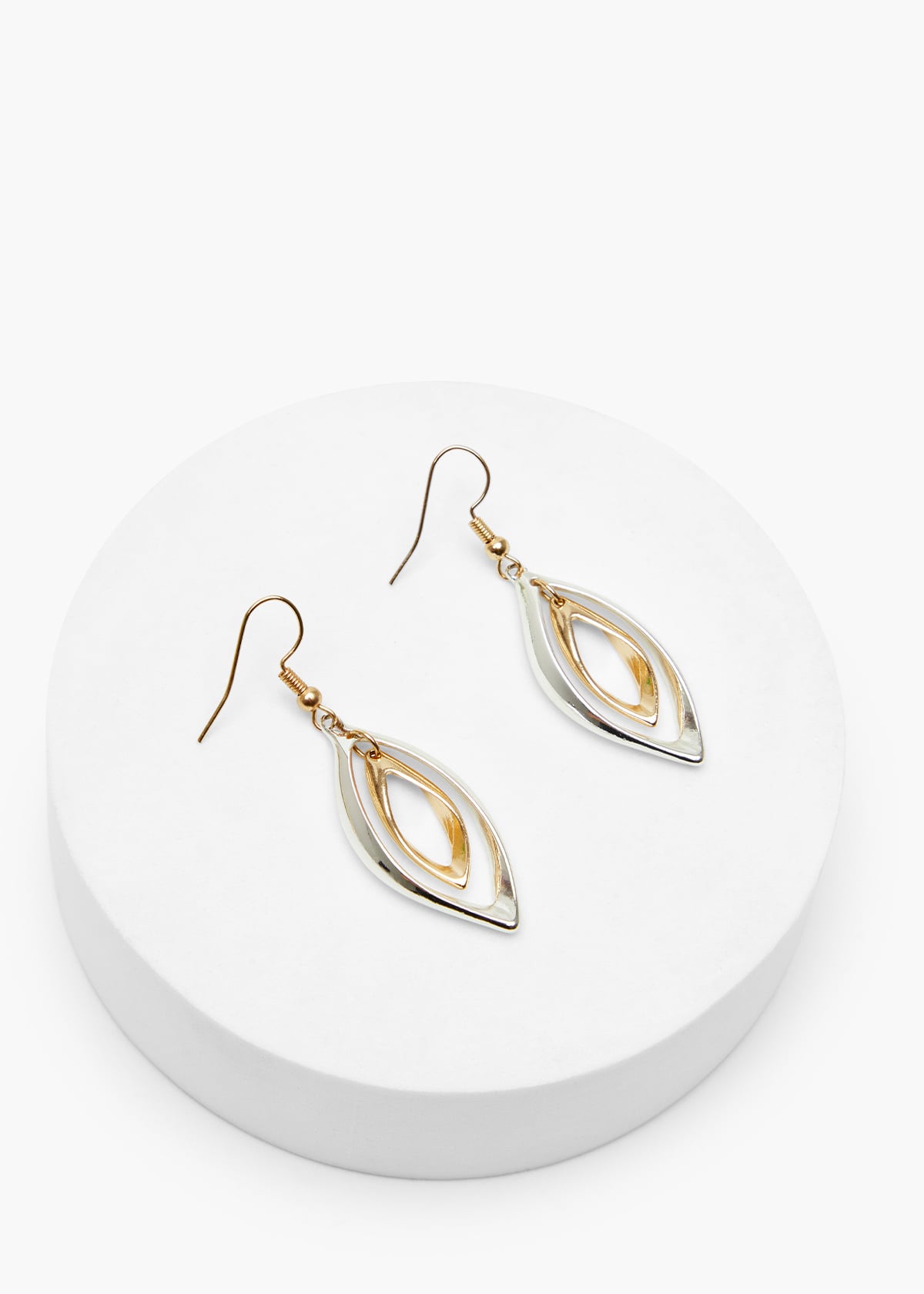 Shiny Leaf Mixed Metal Earrings