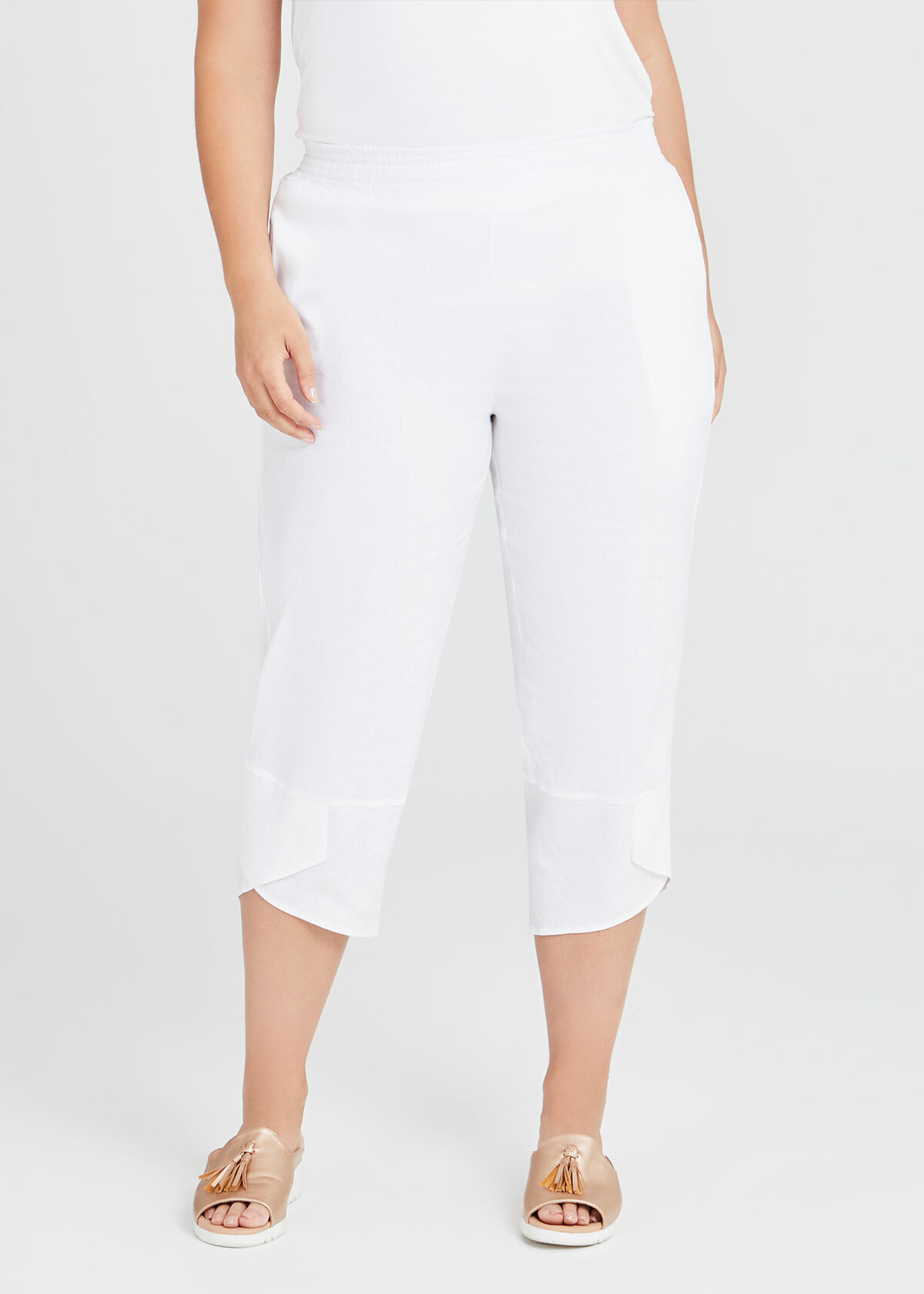 Shop Plus Size Linen Del Ray Crop Pant in White Taking Shape AU