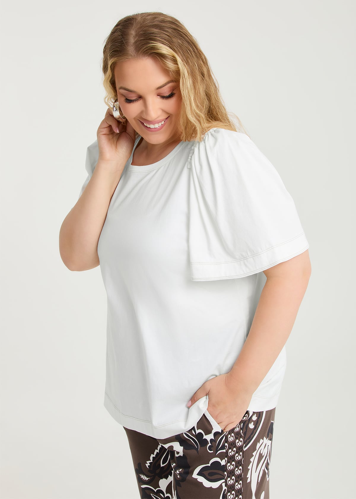 Taking Shape Cotton Contrast Stitch Top Size 22 in Cream - Plus Size Women's Tops & T Shirts