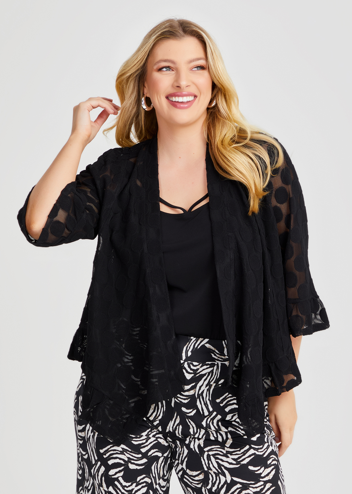 Creme Ruffle Trim Cardigan main image 1