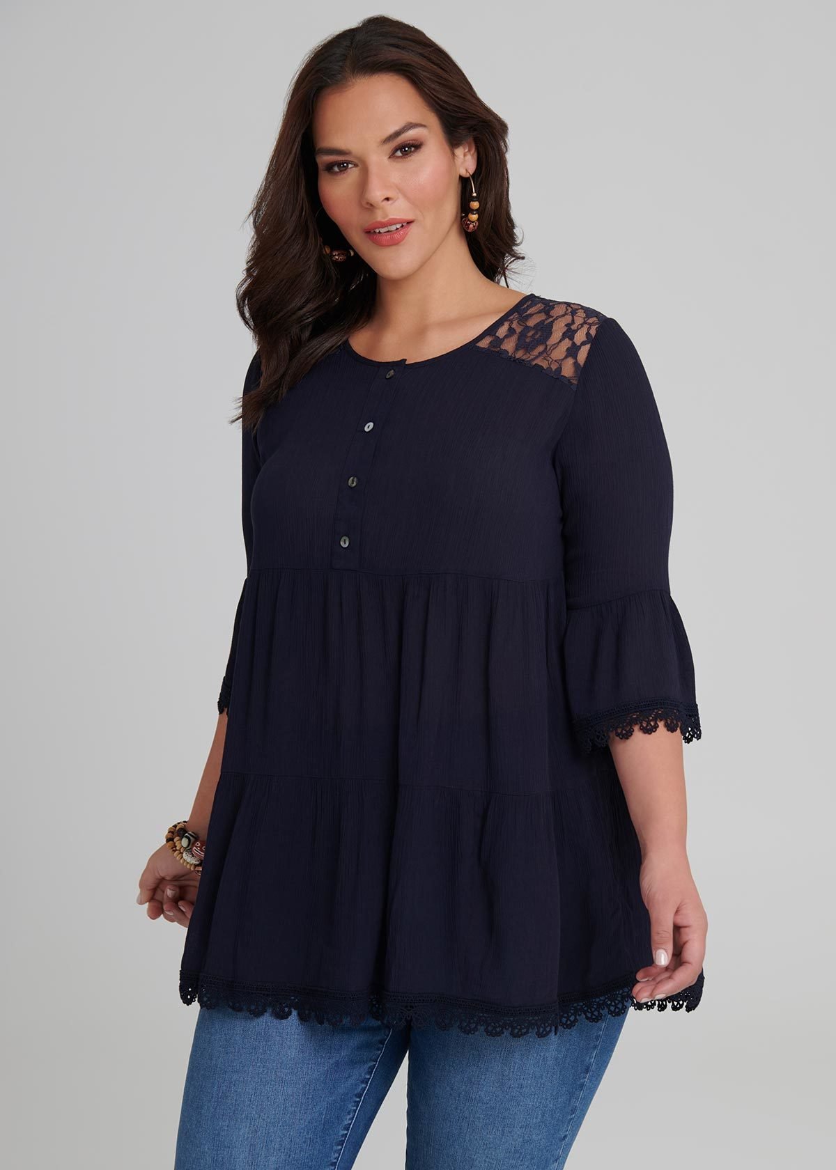 Sea Lace Blouse in navy in sizes 12 to 24 | Taking Shape New Zealand