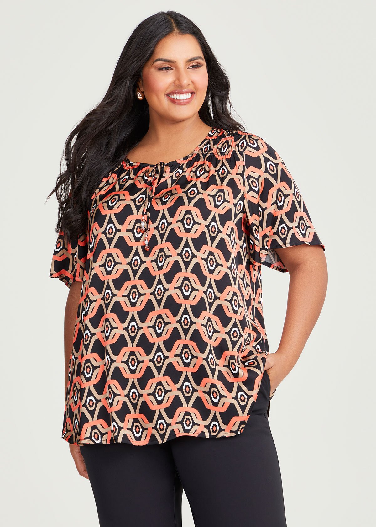 Shop Plus Size Geo Satin Natural Tunic in Multi | Taking Shape AU