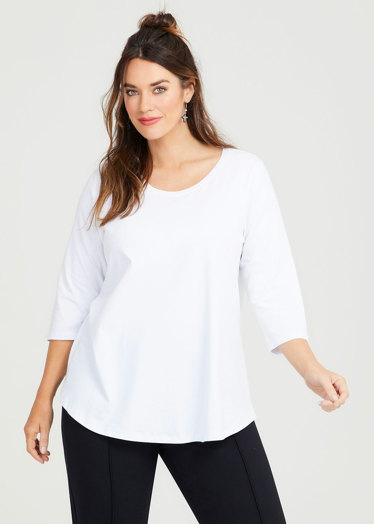 Shop Plus Size Organic Crew Swing 3/4 Tee in White | Sizes 12-30 ...