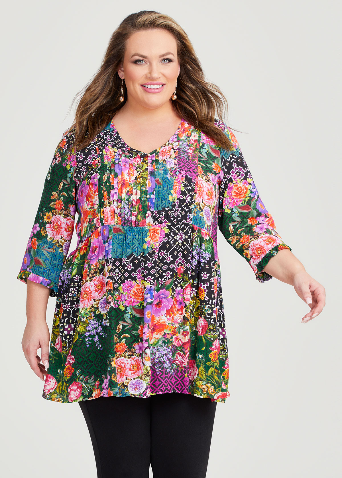 Shop Plus Size Natural Print Pintuck Tunic in Multi | Taking Shape AU