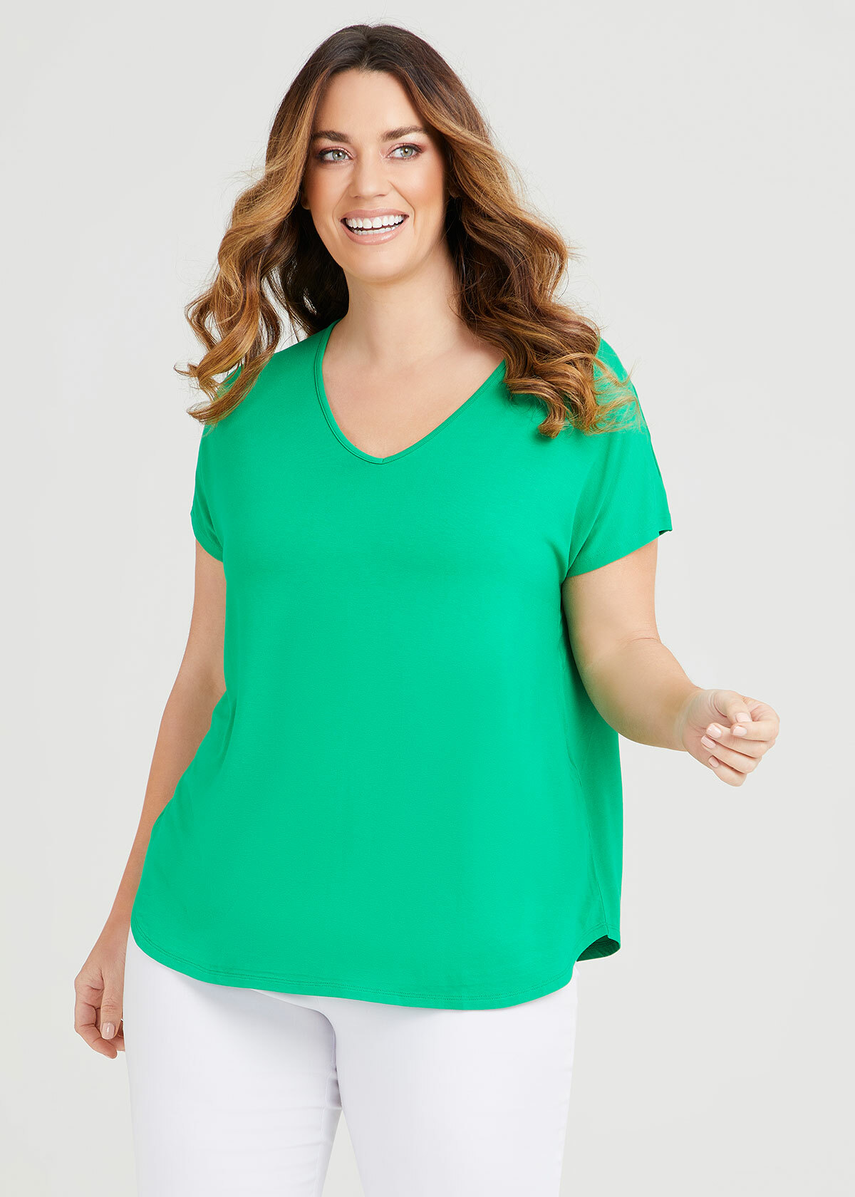 Shop Natural Everyday V-neck Top in Green in sizes 12 to 30 | Taking ...
