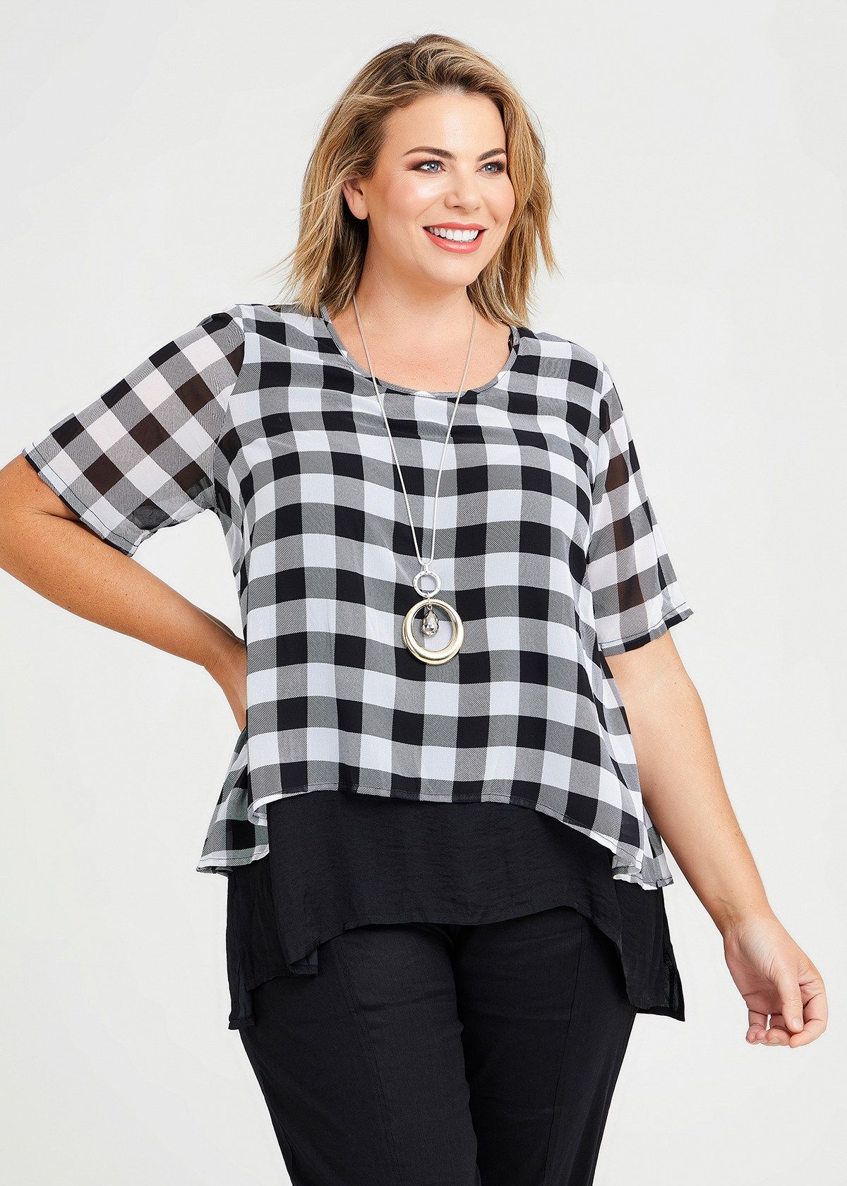 Shop Plus Size Check Overlay Luxe Top in Black | Taking Shape AU