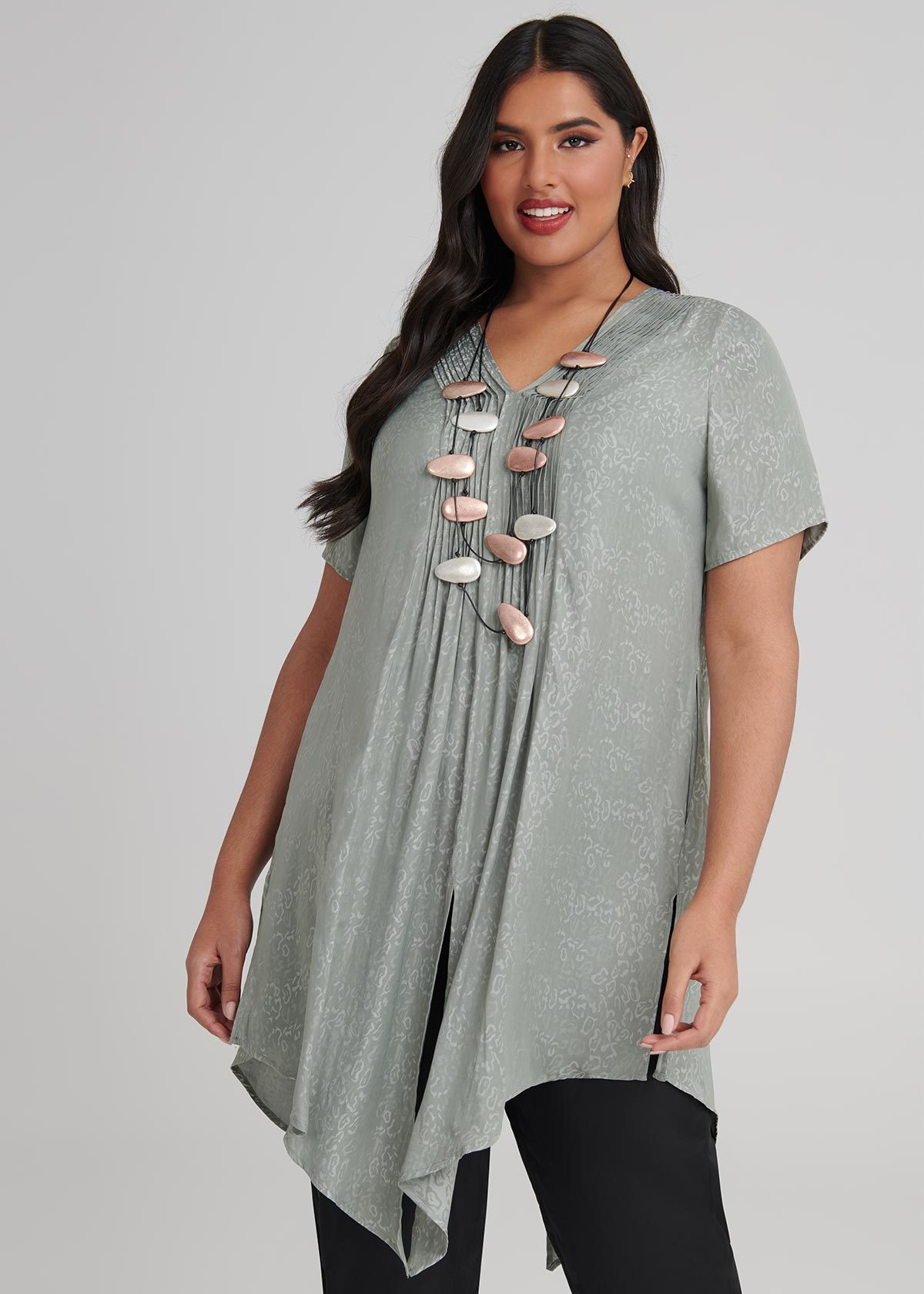 Shop Plus Size Luxe Jacquard Tunic in Green | Taking Shape AU