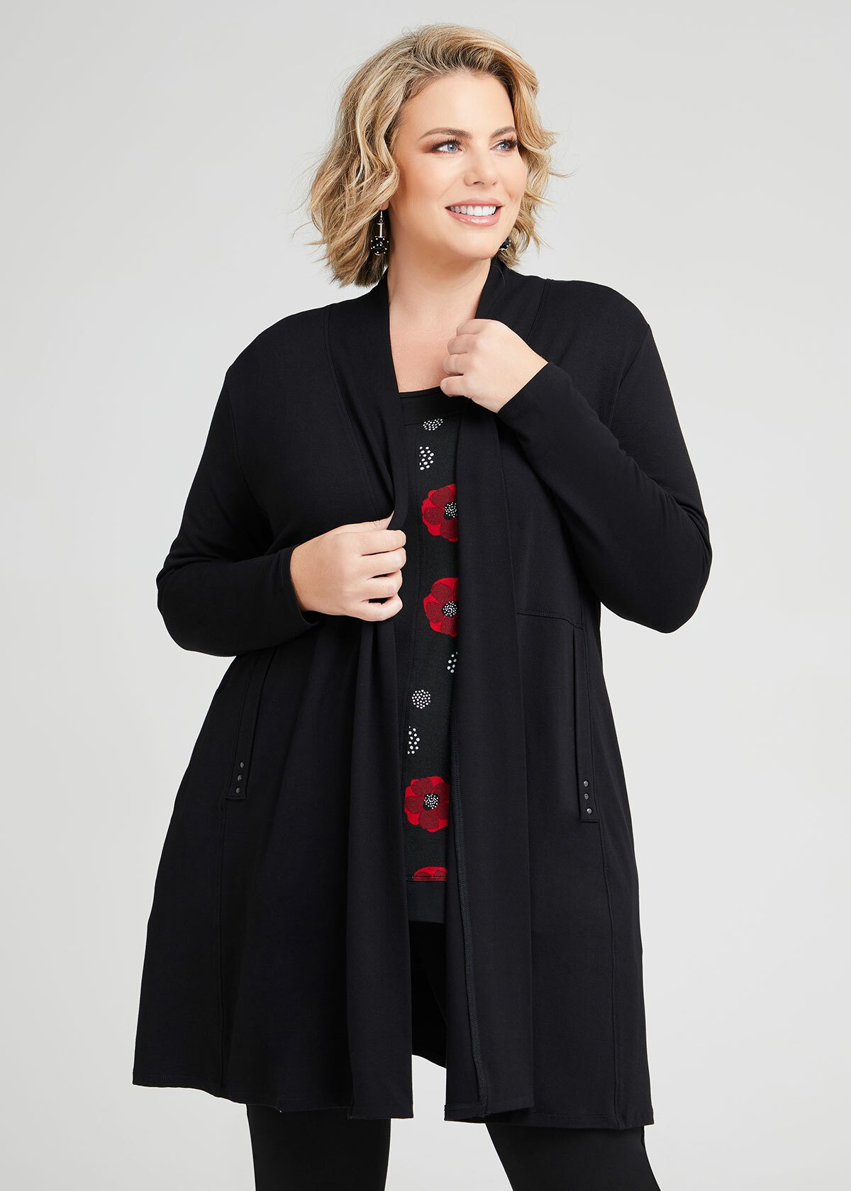 Shop Plus Size Natural Mid Length Riley Cardigan in Black | Taking Shape AU