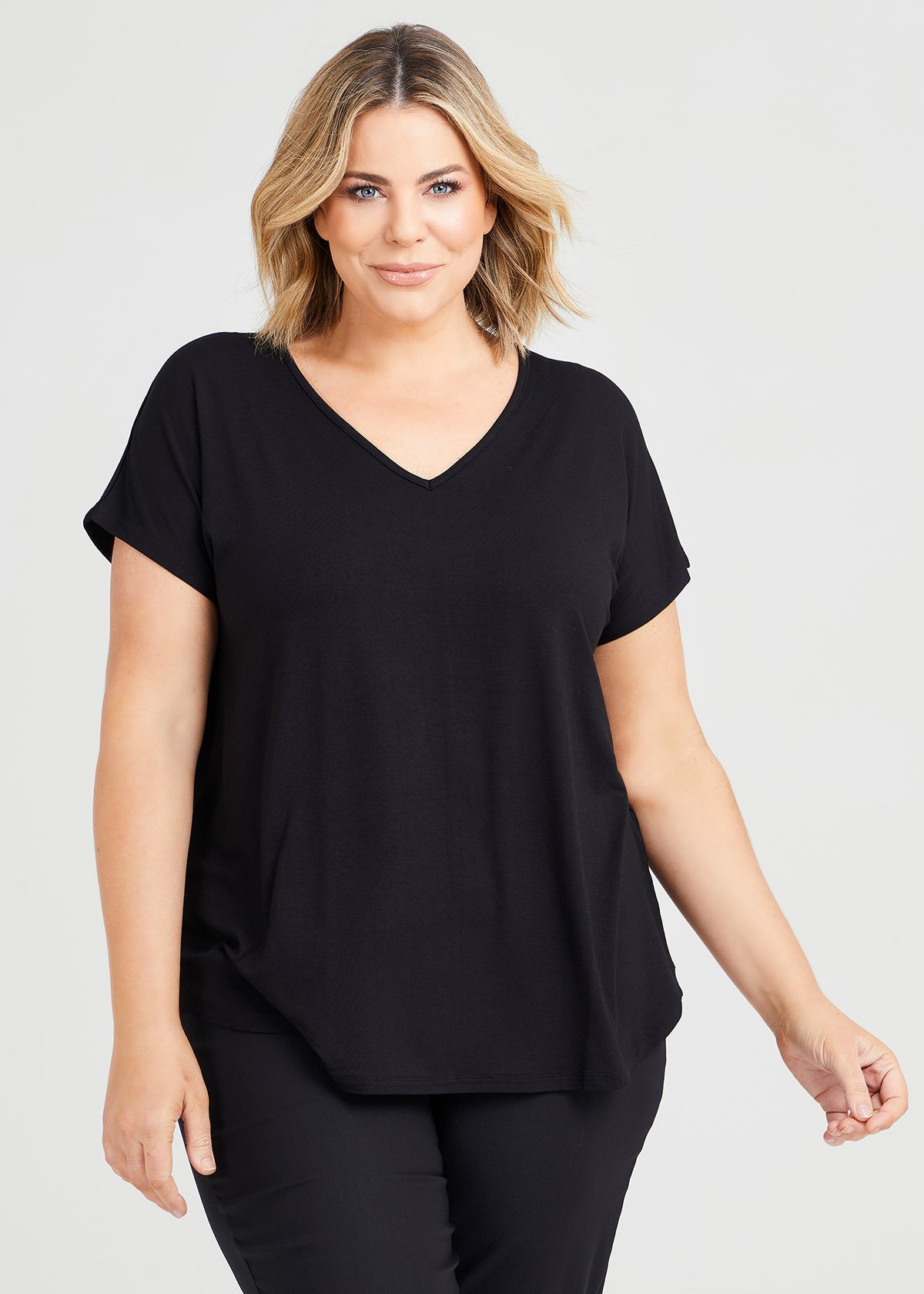 Shop Plus Size Natural Everyday V-neck Top in Black | Sizes 12-30 ...