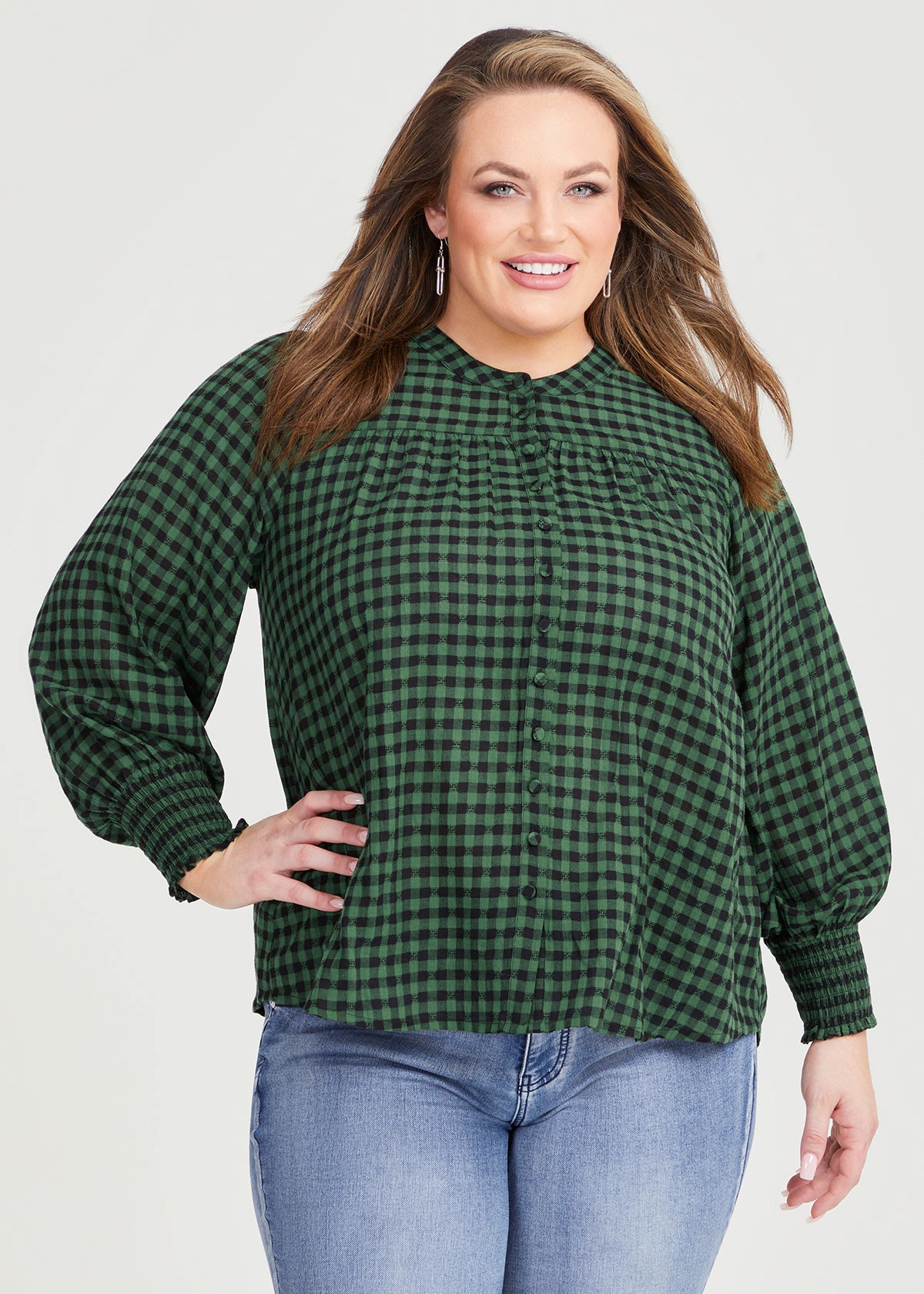 Shop Plus Size Cotton Gingham Shirt in Green | Taking Shape AU