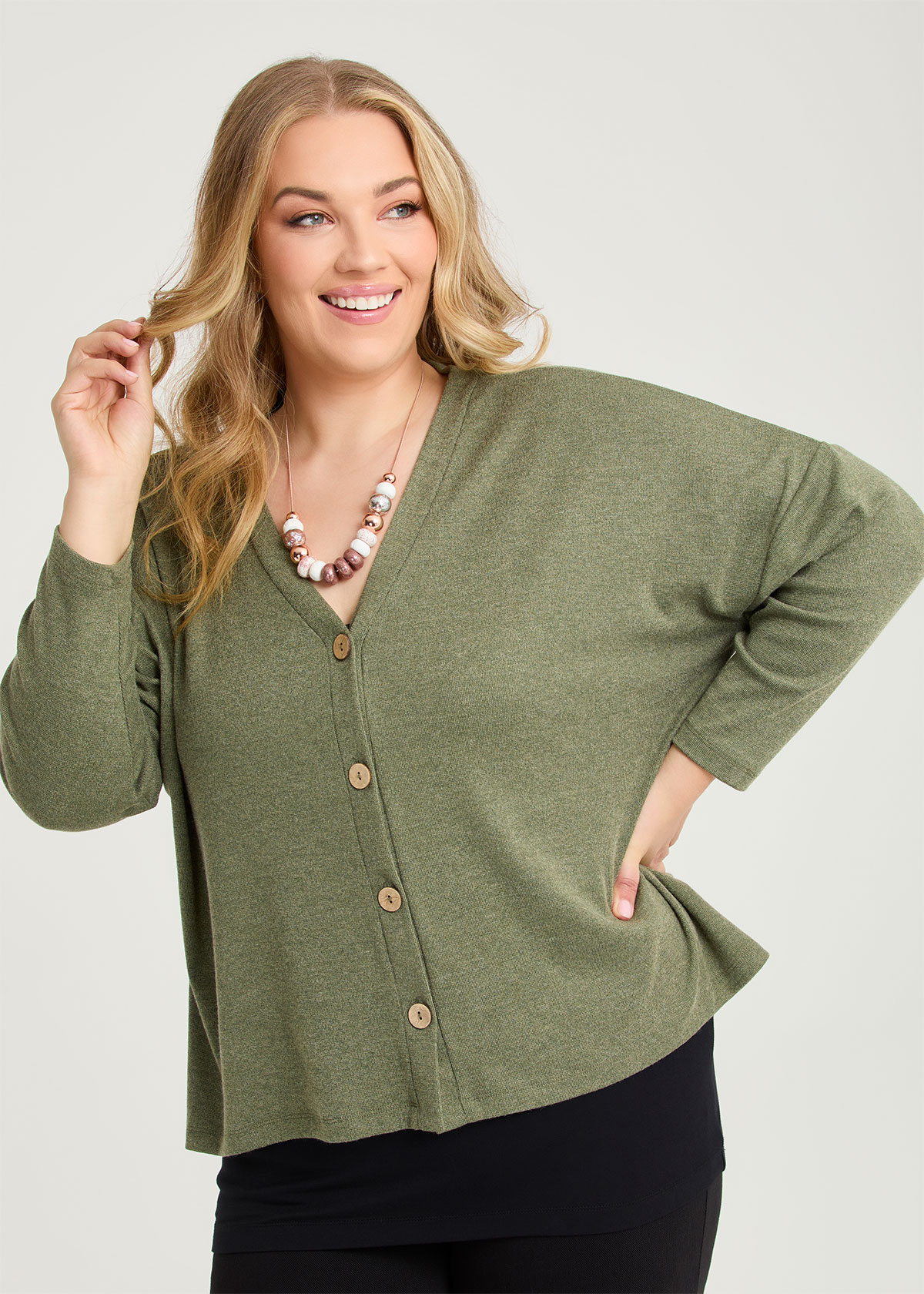 Taking Shape Boyfriend Slouch Cardigan Size 16 in Willow Green Marle - Plus Size Women's Cardigans