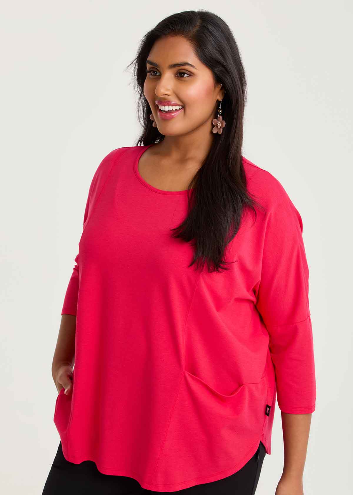 Taking Shape Pima Cotton Traveller 3 / 4 Slv Top Size 20 in Watermelon - Plus Size Women's Tops & T Shirts