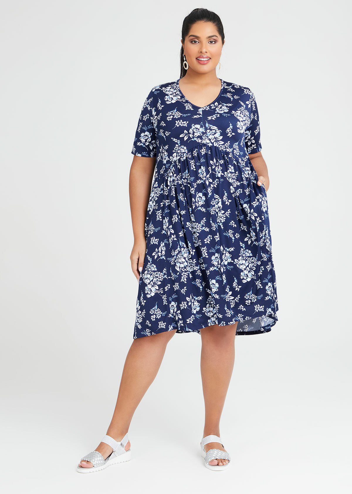 Shop Plus Size Bouquet Floral V-neck Dress in Blue | Taking Shape AU