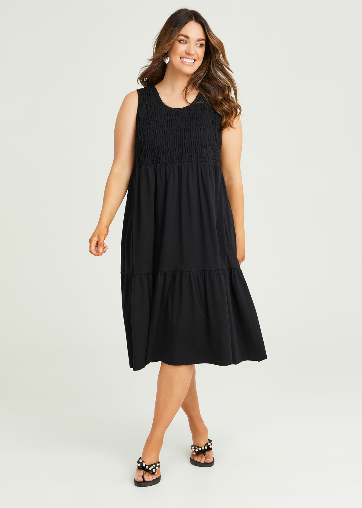 Shop Plus Size Cotton Shirred Tank Dress in Black | Taking Shape AU