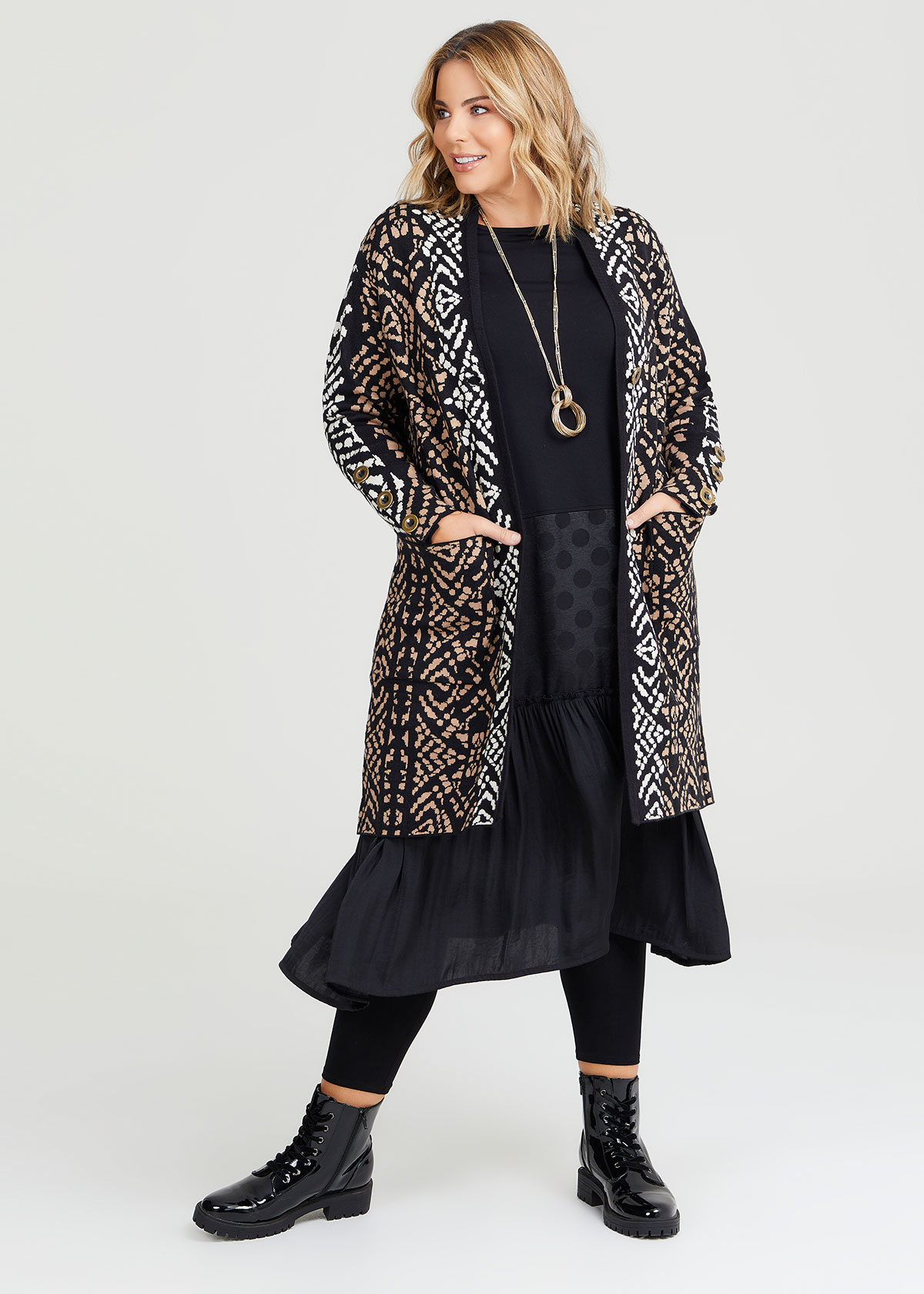 Shop Plus Size Jacquard Natural Coatigan, Brown Taking Shape AU — free download