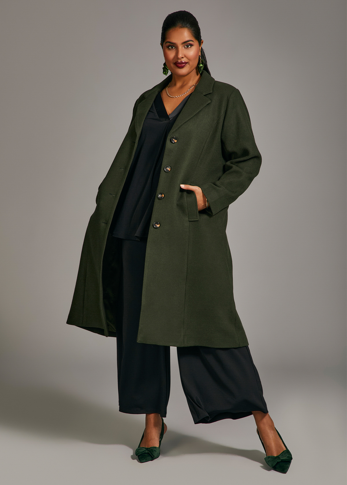 アキラナカ】Flora belted collarless coat GY