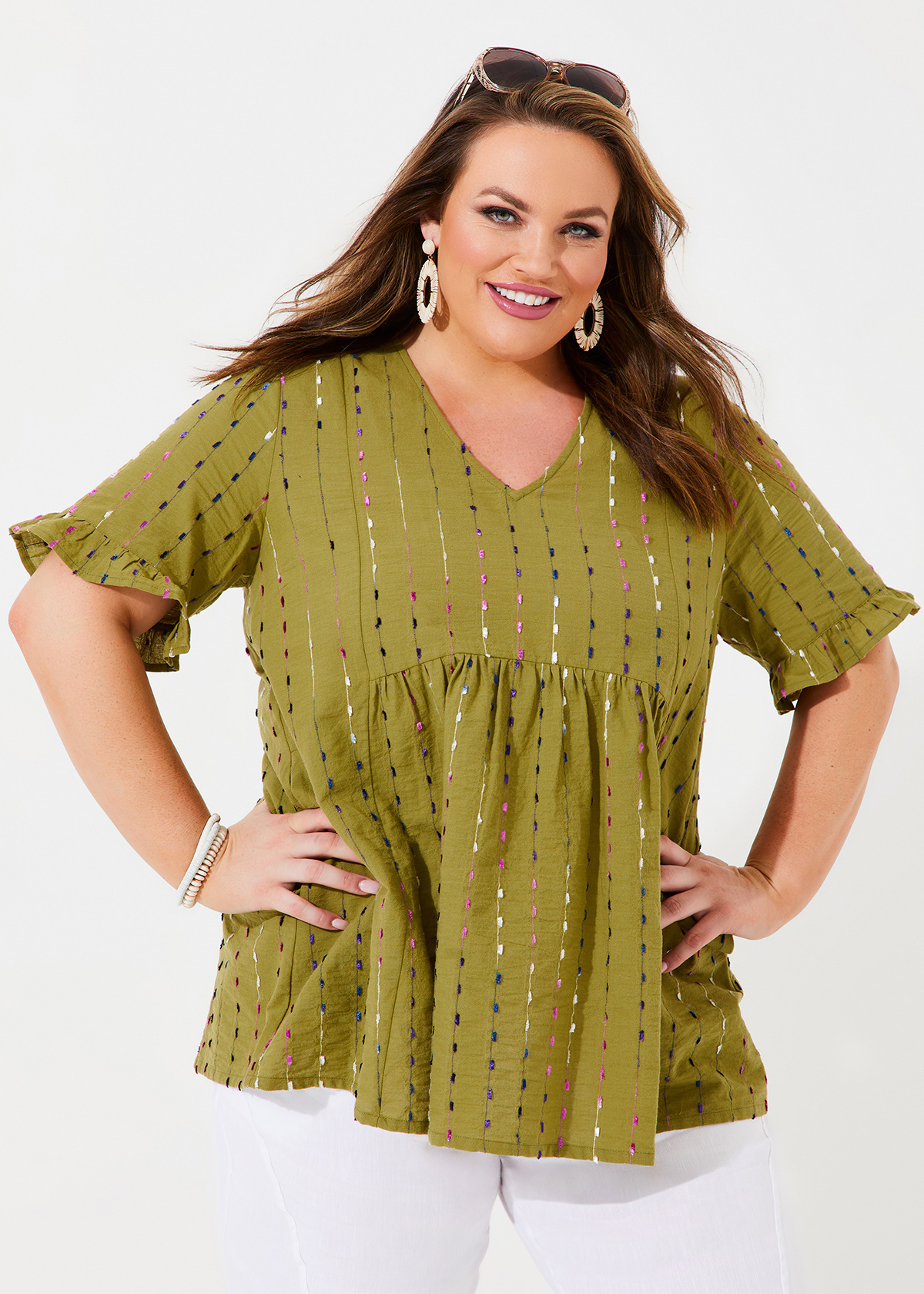 Shop Plus Size Slub Cotton Blend Top In Green Taking Shape Au 0693