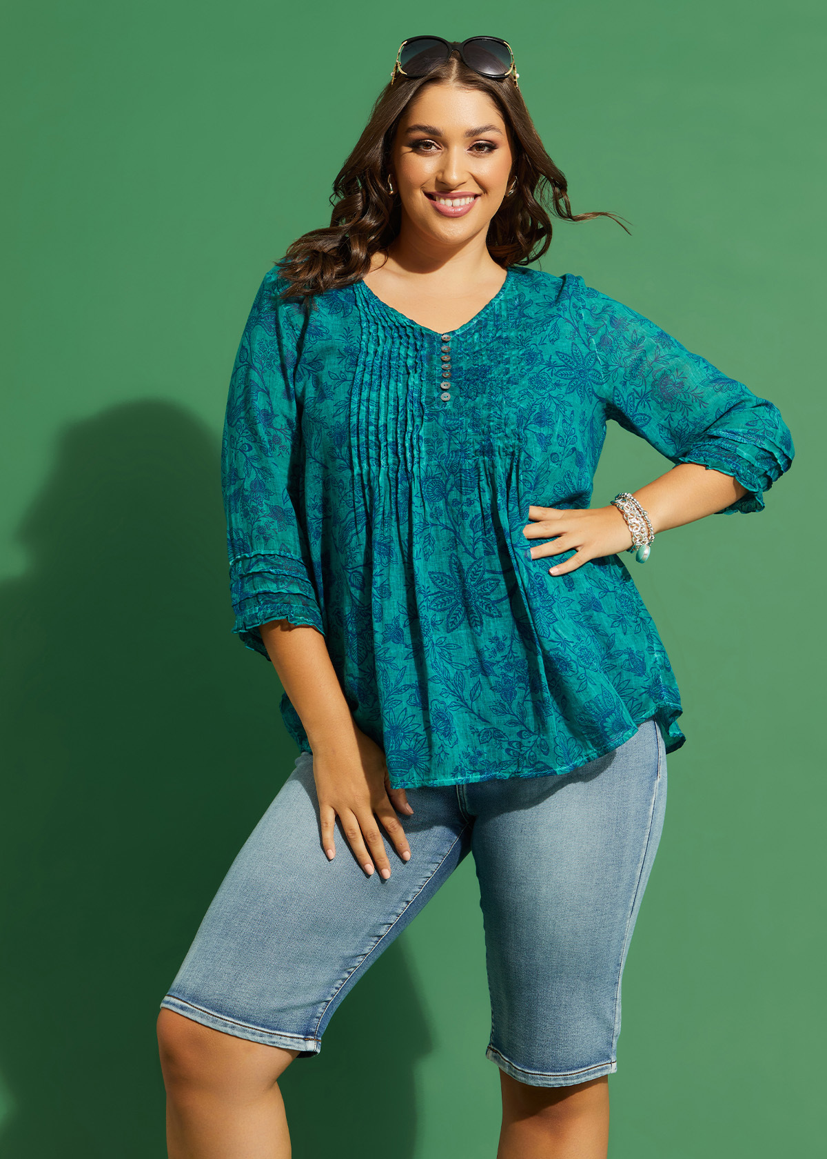 Pintuck Floral Top White main image 1