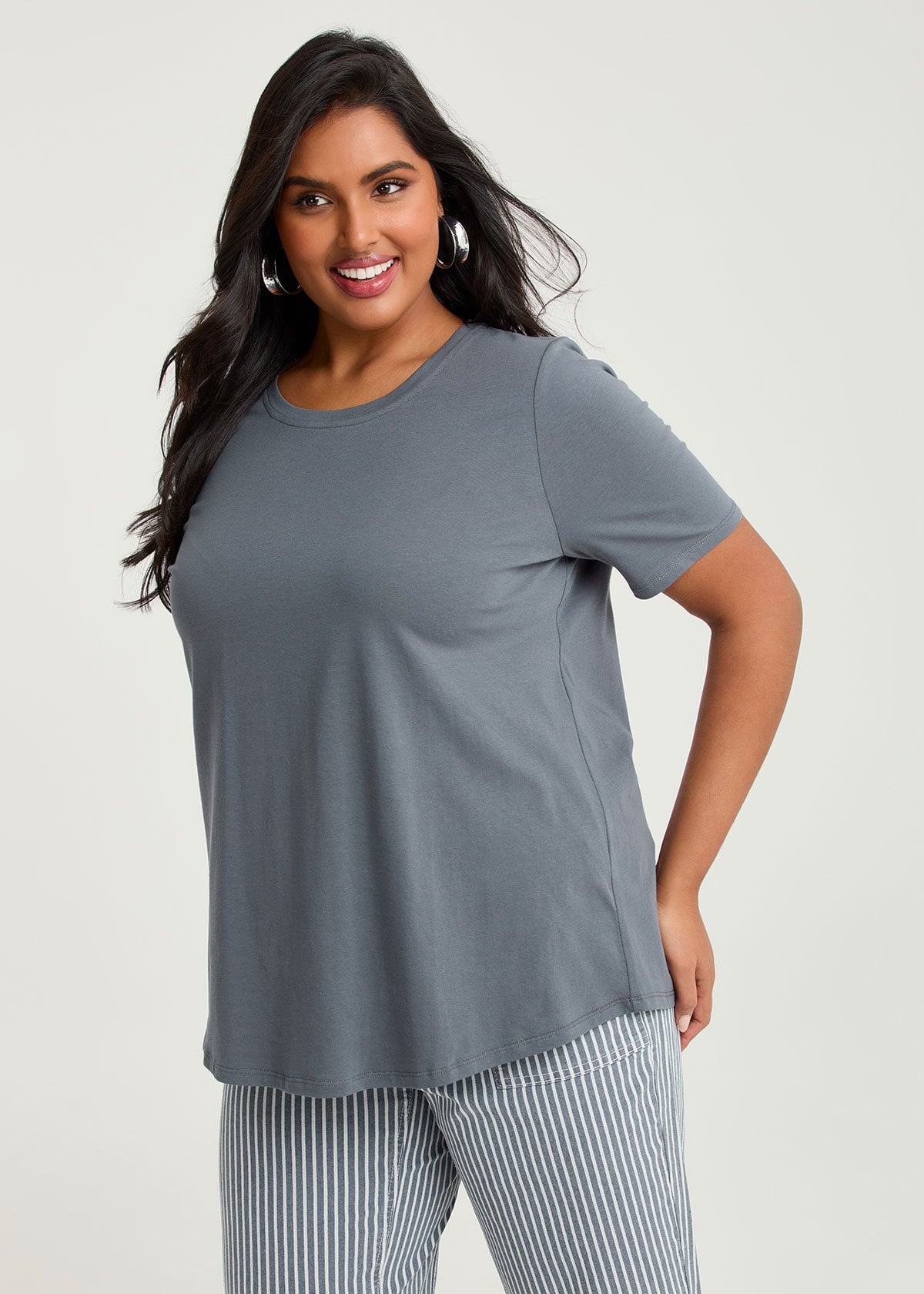 Taking Shape Organic Cotton Crew Neck T-shirt Size 18 in Storm Grey - Plus Size Women's Tops & T Shirts