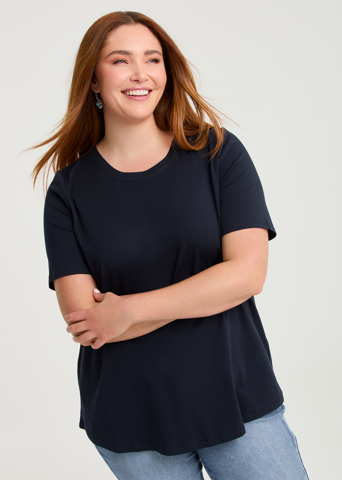 Taking Shape Organic Cotton Crew Neck T-shirt Size 18 in Navy - Plus Size Women's Tops & T Shirts
