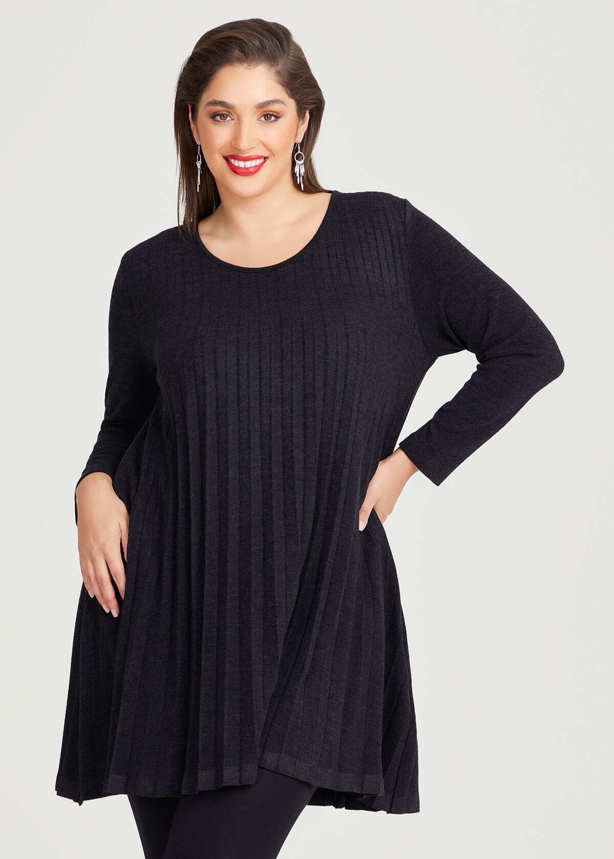 Shop Plus Size Sunray Pleated Tunic in Black | Taking Shape AU