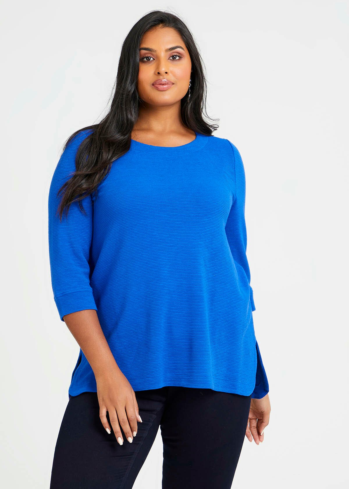 Shop Plus Size Textured Rib Crew Neck Top in Blue | Taking Shape AU